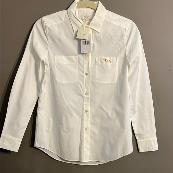 kate spade Tops - Kate Spade “Mrs.” White Button-Up Shirt NWT